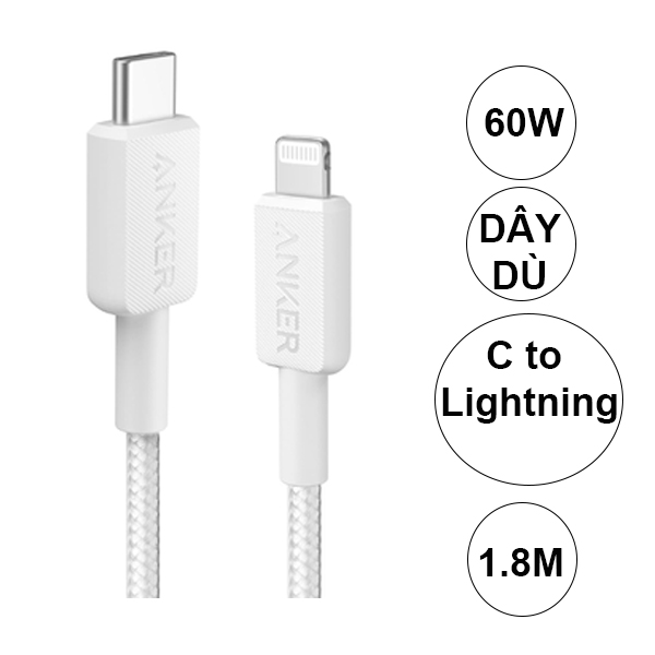 Cáp sạc Anker 322 C-L 1.8m 60w A81B6H11 ( chuẩn MFI)